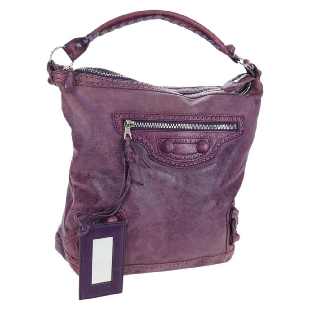 Balenciaga Covered Giant Brogues Day Hobo Leather Purple Leather Shoulder Bag